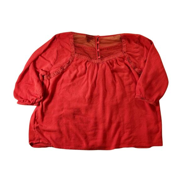 Torrid Embroidered & Crochet Trim Gauze Top – Red (Size 0) - Picture 2 of 3
